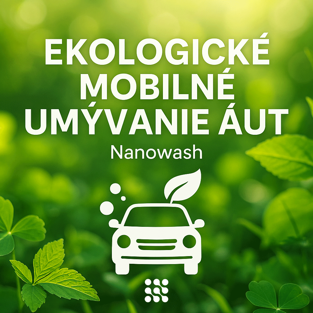 Zelený marketingový banner Nanowash s bielou ikonou auta, zeleným listom a textom 